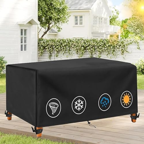 IUCUHE 140x90x74cm/LxBxH Outdoor Gartentisch Abdeckung für Gartenmöbel,Schutzhülle Abdeckplane für Gartentische,Gartenmöbel Abdeckung für Terrasse und Balkonmöbel mit Zugkordel Winddichte Schnalle
