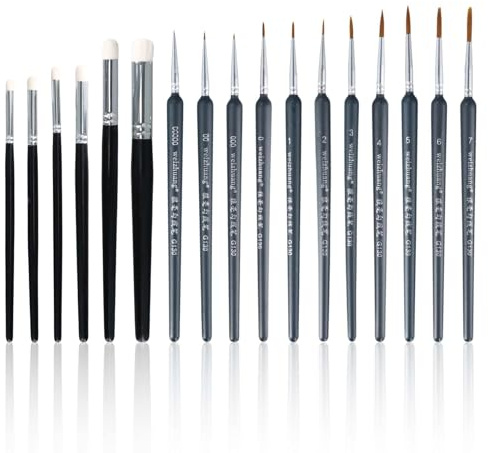 17 Pcs Pinceaux Peinture Acrylique, 6 Dry Brush et 11 Pinceaux Fins, Pinceau Aquarelle Différentes Tailles, Brushing, Miniature, Modelisme, Gouache, Figurine a Peindre, Peinture Numéros, No Shedding