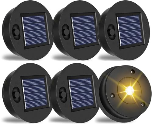 6 Stück Solarleuchten Ersatzteile 8.5CM,Solarleuchten Ersatz Top mit LED,Solarlampen Ersatz Top,Wasserdicht Solarpanel Ersatzteil für Solarlaterne, Solar Gartenleuchten und DIY