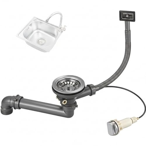 Enhon Spülenablaufgarnitur 3 1/2 für Spüle – Hygienische Excenter-Drehbedienung, Abflusssieb Ø 114mm, mit rechteckigem Überlaufsystem, inkl. Siphon-Rohre & Anschluss für Geschirrspüler