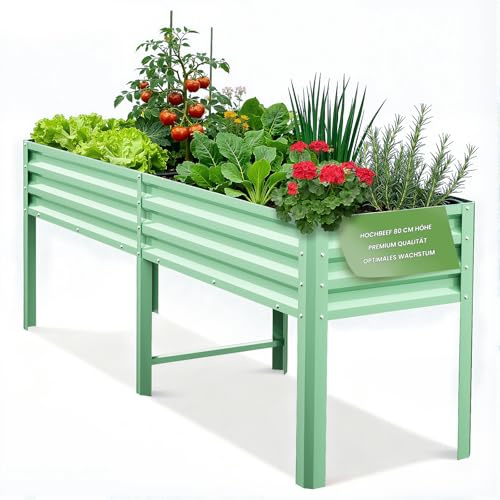 ZIKEBTUY 226x60x80 cm Hochbeet für Garten Verzinkter Stahl Rostfrei | Terrasse & Balkon, Pflanzkasten für Gemüse, Kräuter und Blumen, Langlebiges Pflanzbeet
