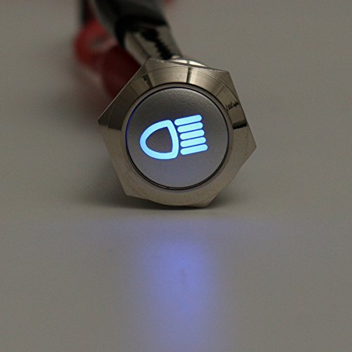 Alamor Pulsante A Led In Metallo Argentato 12V Da 19 Mm On Off Interruttore A Scatto Simbolo-Blu