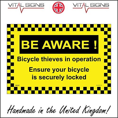 SE057 Beware Bicycle Thieves In Operation SIGN chained public security bike 200mm x 150mm Sticker/Sav - White Background