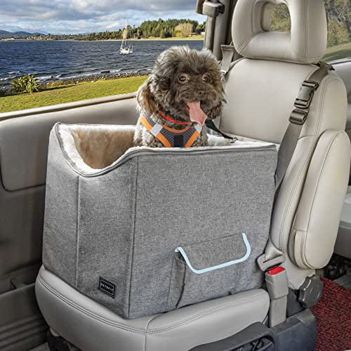 Petsfit Hunde Autositz für kleine Hunde, Hundesitz Auto für Rückbank abnehmbare mit waschbare doppelseitige Matte, Autositz Hund Hundekorb Auto mit Anschnallgurte und Aufbewahrungstasche,S,Grau