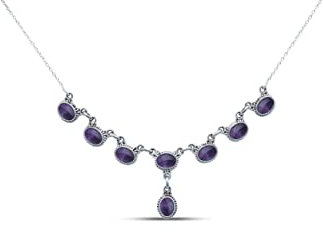 mantraroma Kette 925 Silber Amethyst lila Stein Edelstein Collier Silber Damen Sterling Silber Halskette Geschenk (MCO-007-01)