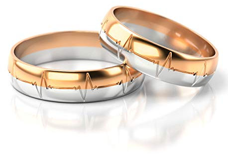 JC Gold Trauringe - Rotgold Weißgold Herzschlag Eheringe Bicolor inklusive Stein und Gravur im Paarpreis PL257 (8 Karat (333) Bicolor)