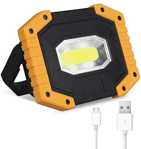 LED Arbeitsstrahler, T-SUN Baustrahler Akku tragbares wasserdichter Arbeitslicht mit 2*Wiederaufladbare Batterien, USB, 3 Lichtmodi für Baustelle Garage Werkstatt(1 pack)