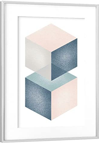 artboxONE Poster mit Rahmen Silber 75x50 cm Cubes pink Grey Green von Sasha Lend - gerahmtes Poster