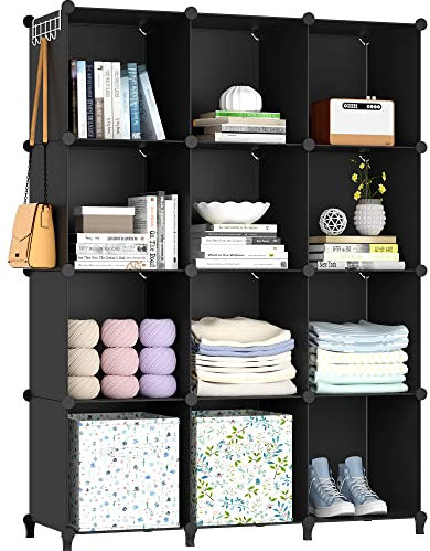 HOMIDEC Bookcase, 12 Cube Storage Unit Book shelf, Storage Cubes Multi-Use DIY Storage Shelves for Books, Storage Boxes, Clothes, Crochet Yarn, Toys