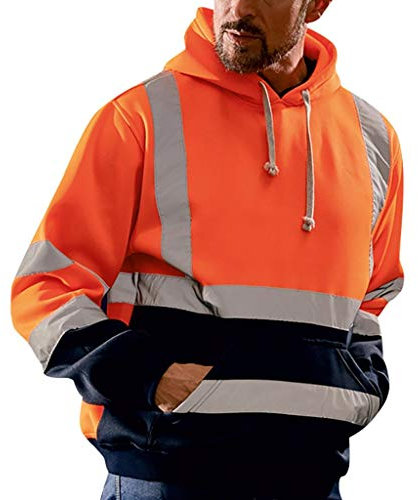 YEBIRAL Herren Warnschutz Pullover Langarm Kapuzenpullover Reflektierende Hoodie Sweatshirt Arbeitspullover mit Taschen