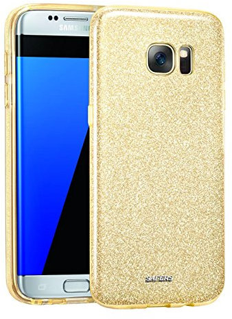 Verco Schutzhülle für Samsung Galaxy S7 Edge Case, Glitzer Motiv Handyhülle für Samsung S7 Edge Hülle Silikon TPU Cover, Gold