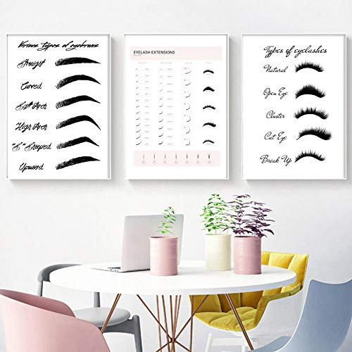 Wimpern Techniker Geschenk Wimpern Leitfaden Poster Drucke Mode Make-Up Wandkunst 3 Stück Leinwand Malerei Wimpern Bilder Beauty Salon Dekor 24X32X3Panels