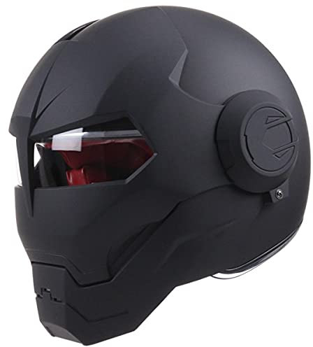 BANNESE Motorradhelm Full Face Predator Helm Motorrad, Persönlichkeit Cool Flip Open Helmmaske Für Motorrad-, Roller- Oder Clubpartys Und Cosplay Prop, DOT-Zertifiziert,Matte Black,L