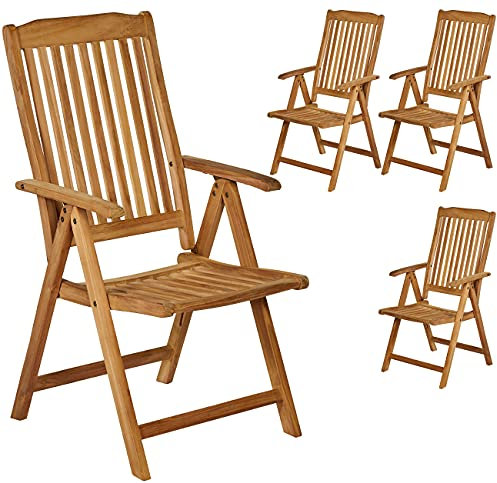 Garland 4er Set Gartenstuhl Bari 5-Fach Verstellbar Teak Holz SVLK Zertifiziert Klappbar Armlehnen Hochlehner Gartensessel
