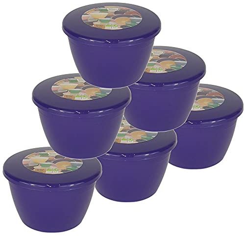 Just Pudding Basins Pack of 6 Plastic Pudding Basins and Lid 1/2 Pint Purple Food Safe Steaming Bowls