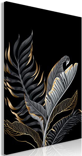 murando - Wandbilder Blatt 60x90 cm 1 tlg - Wand Deko Vlies Leinwand Bilder Groß Wanddeko Wohnzimmer Schlafzimmer Kunstdrucke - Palmblatt Monstera Natur Botanik Blätter schwarz