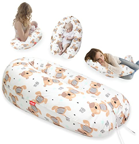 Scamp Stillkissen universales Schwangerschaftskissen Seitenschläferkissen Lagerungskissen inkl. Bezug verschiedenes Design NEU (White Brown Bears)