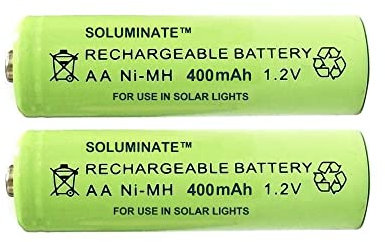 Soluminate AA Solar Light Batteries Size AA (400mAh) Rechargeable 1.2V NiMH green cells for use in decorative solar lights (2-Pack)