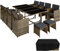 tectake Gartenlounge Set, Polyrattan Gartenmöbel Set, 8+4+1 Sitzgruppe, 8 Stühle 4 Hocker 1 Tisch, Balkon Möbel als Würfel verstaubar, für Garten, Balkon, Terrasse - Natur/dunkelgrau