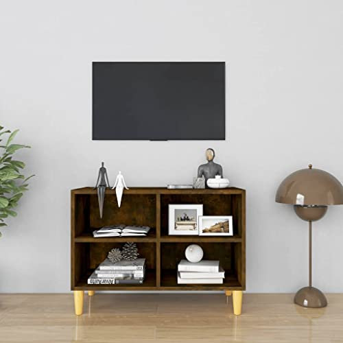INLIFE Meuble TV, Meuble TV avec Pieds en Bois Massif Chêne fumé 69,5x30x50 cm