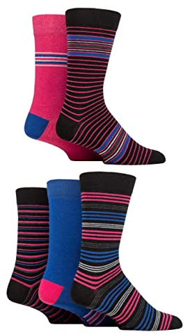 SockShop Mens Plain and Patterned Cotton Socks with Gentle Grip Tops Pack of 5