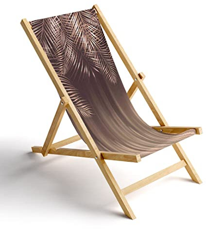 MyMaxxi Liegestuhl Holz Bedruckt Gartenstuhl - Bronzefarbende hängende Palmenblätter - Terrasse Balkon Sonnenliege - klappbar Strandstuhl Garten - Relax Gartenliege - verstellbar