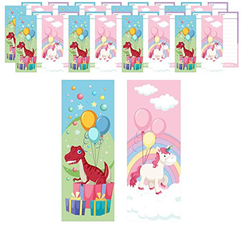 Segnalibri Bambini Regalo Feste – 30 Segnalibri Particolare Personalizzato Spazio per Appunti – 15 Segnalibri Unicorno 15 Dinosauro – Gadget Compleanno Bambina Bambino – Regalini Fine Festa Compleanno