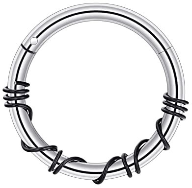 Longbeauty 16G 1.2mm Edelstahl Piercing Ringe Segmentring Clicker Nasenringe Ohrringe Nahtlose Hoops für Tragus Knorpel Septum Helix, 10mm, Silber/Schwarz