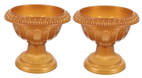 HOMSFOU 2 Stücke Griechische Urne Pflanzgefäß Römische Säule Blumentopf Übertopf Blumenvase Kunststoff Pflanztopf Blumenständer für Zuhause Wohnzimmer Hochzeit Tischdeko Gold