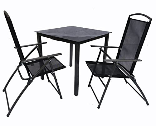 VCM 3-TLG Gartenmöbel Set | Sitzgruppe Essgruppe | 1x Tisch, 2X Stühle | Tisch Maße ca. H. 76 x B. 80 x T. 80 cm | Hochlehner Set 80S