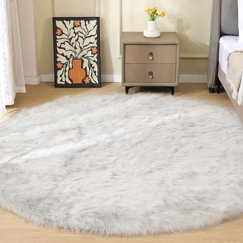 ORINOVA Teppich Runder Weiß 200 cm Kunstfell Flauschig Fellteppich Kuschelteppich Schlafzimmer Wohnzimmer Weicher Waschbar Bettvorleger