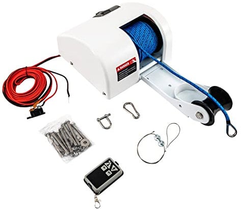 Yolancity Ankerwinde Elektrisch 12v Boot, Elektrische Salzwasser Bootswinde mit Drahtlos Ferngesteuertem, Marine Ankerwinde Seilwinde für Boote mit 20 Pfund/9Kg Anker