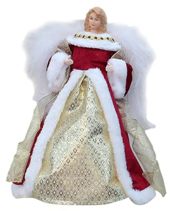 perfk Puntale per Albero di Natale con Cima d'Angelo, Delicata Decorazione Natalizia, Statuetta di Angelo per Decorazioni per la casa per Feste, Rosso