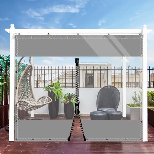 SDLLG Transparent Divider Curtains with Eyelets, PVC Outdoor Tarpaulin Curtains 0.5 mm Clear Side Tarpaulin for Gazebos, Pergola, Balcony, Gardens, Garage, Stem, 2 x 3 m (H x L), Grey with 1 Zip