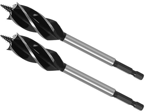 22mm Woodworking Auger Drill Bit, Hex Shank High Carbon Steel Wood Boring Bits, Flute Cut Drilling Tool for Wood Door Lock, 2PCS