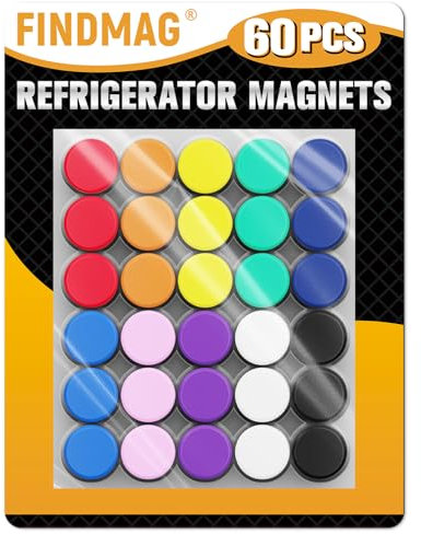 FINDMAG 60 Pack Multicolor Round Classic Multi-Purpose Magnets, 60 Count, Metal