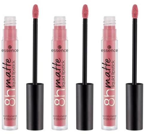 essence 8h matte liquid lipstick, Nr. 15, Pink, langanhaltend, mattierend, schnelltrocknend, matt, vegan, wasserfest, ölfrei, ohne Konservierungsstoffe, 3er Pack (3x2.5ml)