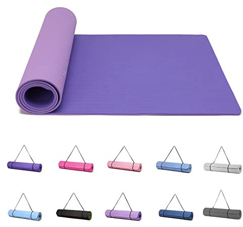 Good Nite Tappetino da yoga per allenamento, pilates, fitness, per donne e uomini, antiscivolo, spesso 10 mm, ad alta densità, con cinghia per il trasporto, in TPE 183 * 61 * 1 cm (Viola/lilla)