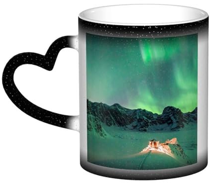 ZORIN Wärmewechselnde Tasse Nordlichter Aurora Borealis wärmeempfindliche Farbwechsel-Keramik-Kaffeetasse Bestes Geschenk für Damen und Herren (schwarz)