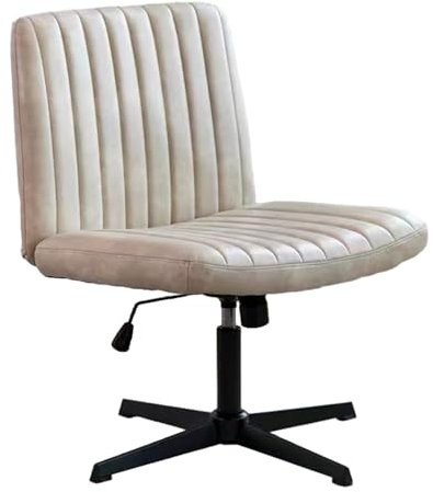SINBINTA Bürostuhl ohne Armlehnen, ohne Räder, Schreibtischstuhl mit gekreuzten Beinen, höhenverstellbar, Drehstuhl, Computerstuhl mit breiter Sitzfläche, für Schlafzimmer und Heimbüro, Beige