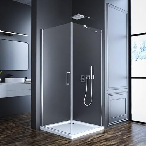 Eckeinstieg Duschkabine Schwingtür 90x90cm Duschabtrennung mit Seitenwand, Glas Pendeltür Duschkabine mit festem Seitenteil Duschwand mit 6mm Nano ESG-Sicherheitsglas, Dusche Duschtür Höhe 195cm