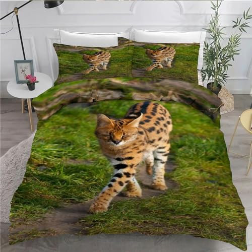 EXSANLIEAY Ozelot Bettwäsche 135x200 Wilde Tiere Bettbezug 3 Teilig Set mit 2 Kissenbezug 80x80 cm, Weich Mikrofaser Bettwäsche-Sets mit ReißVerschluss