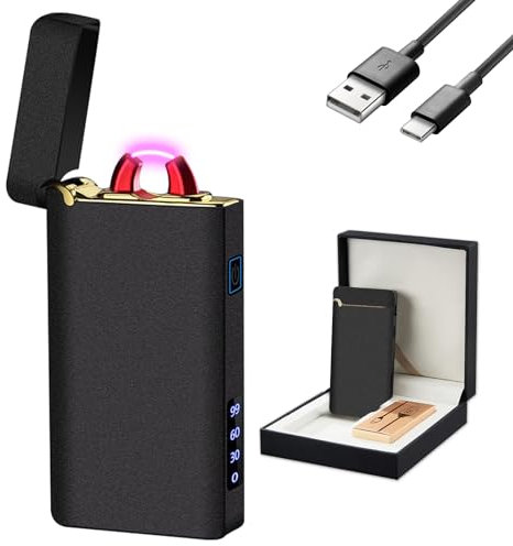 GADATOP Encendedor de Llama de Plasma ARC Resistente al Viento, Encendedor eléctrico Recargable USB-C con indicador de batería LED (Negro Mate)