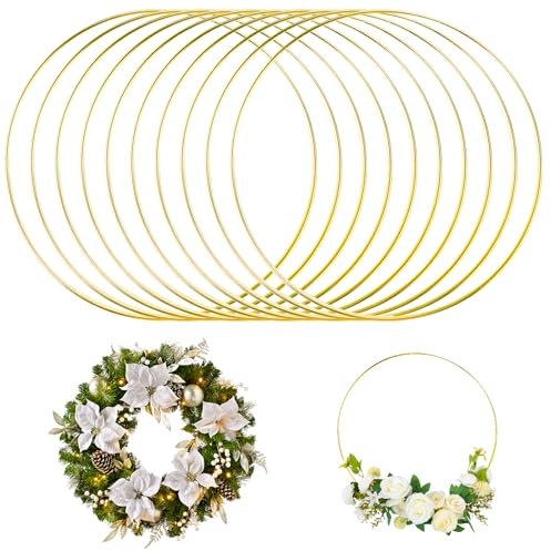 Metallringe, 10 Stück 20cm Gold Metallringe zum Basteln, Metall Traumfänger Ringe, Dekoringe zum Hängen Metallring Deko für Wickeltechnik Traumfänger Hoop Hochzeitskranz Floristik Weihnachtsdekoration