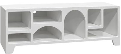 sweeek - Meuble TV Organique Effet Bois Blanc 160cm avec Plusieurs niches 7 Compartiments de Rangement L160cm