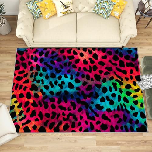 Teppich Leopardenmuster - Teppich Wohnzimmer Schlafzimmer Geparden, Kleiner Teppich Farbverlauf Tiermuster, Weich Kurzflor & Waschbar & rutschfest Fussmatte Innen, Kinderteppich 60x90 cm
