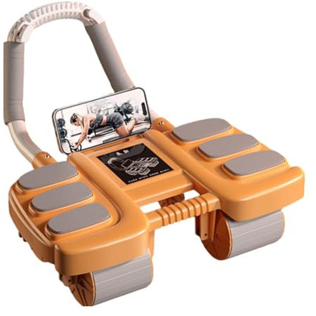 Roller Bauchtrainer, Automatisches Rebound Bauchrad mit 6 Ellbogenschützern, 4 Räder verbreitern das Übungs-Ab-Rad für Rumpfstärke, Frau Männer Slim Belly Automatisches Rebound-Rollenrad