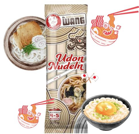 Mr. WANG Udon Nudeln 10 x 300g (getrocknet, natürliche Zutaten, Vegan) Japanische Weizennudeln für Suppen, Salaten, Bowls & Wok-Gerichte