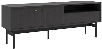 Selsey Meuble TV Debout sur Pieds Armoire De Télévision avec Tiroir Étagère Deux Portes 154 cm Frêne Portland Noir Olar