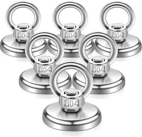 6 Stück Neodym Magnete Extra Stark 55kg,36MM Angelmagnet Stark mit Loch,Neodym Magnet Groß mit Heberinge und Schrauben,Magnet sehr Stark für Magnetfischen Camping Industrie Magneten Kreuzfahrt